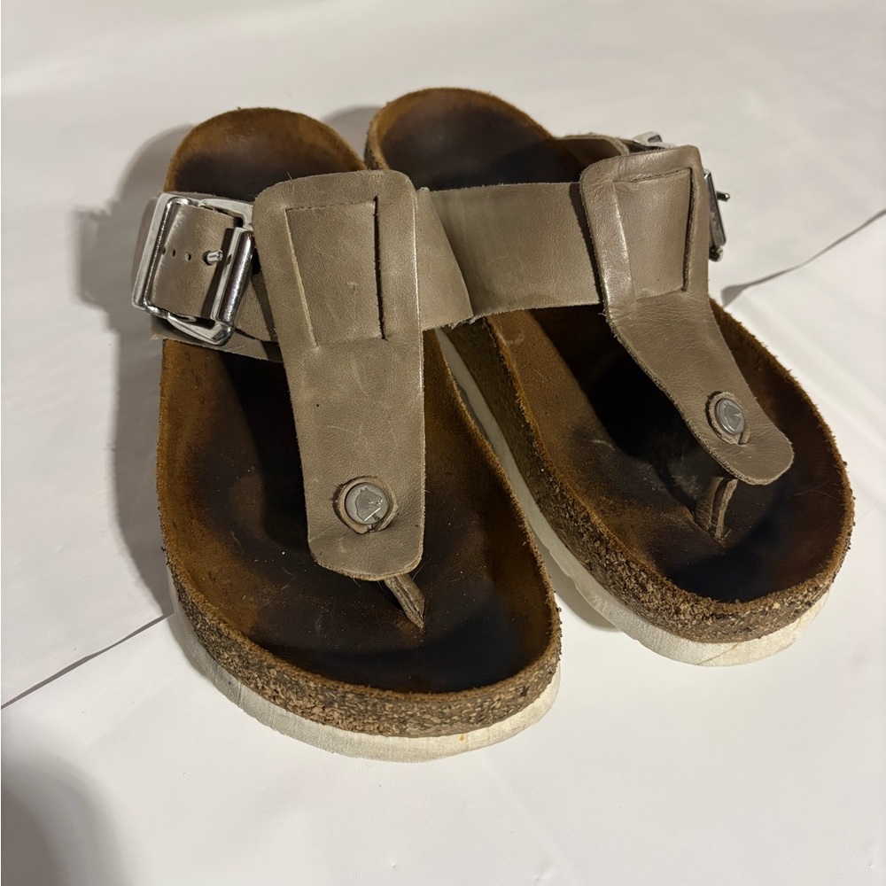 Haflinger Brown Leather Thong Sandals with Silver Buckles